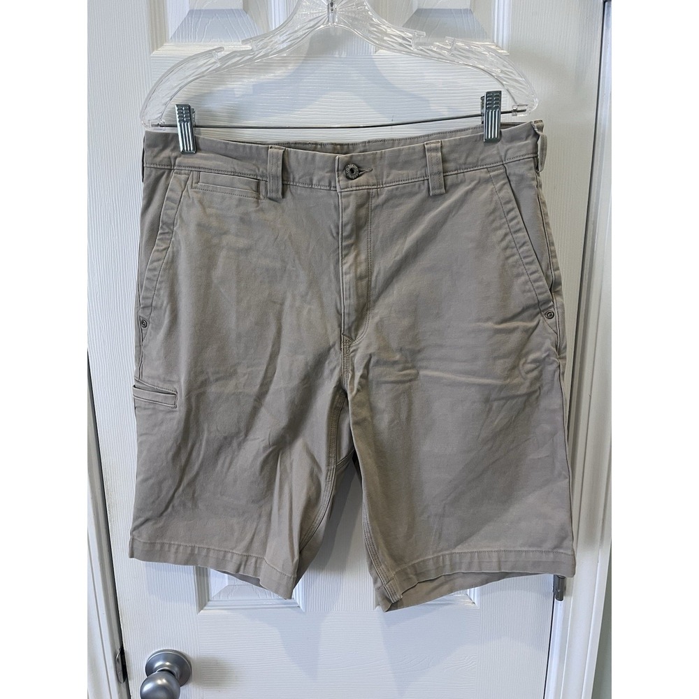 Duluth Trading Co Shorts Mens 32 Tan Flex Ballroom Khakis Relaxed Fit Chino 11"